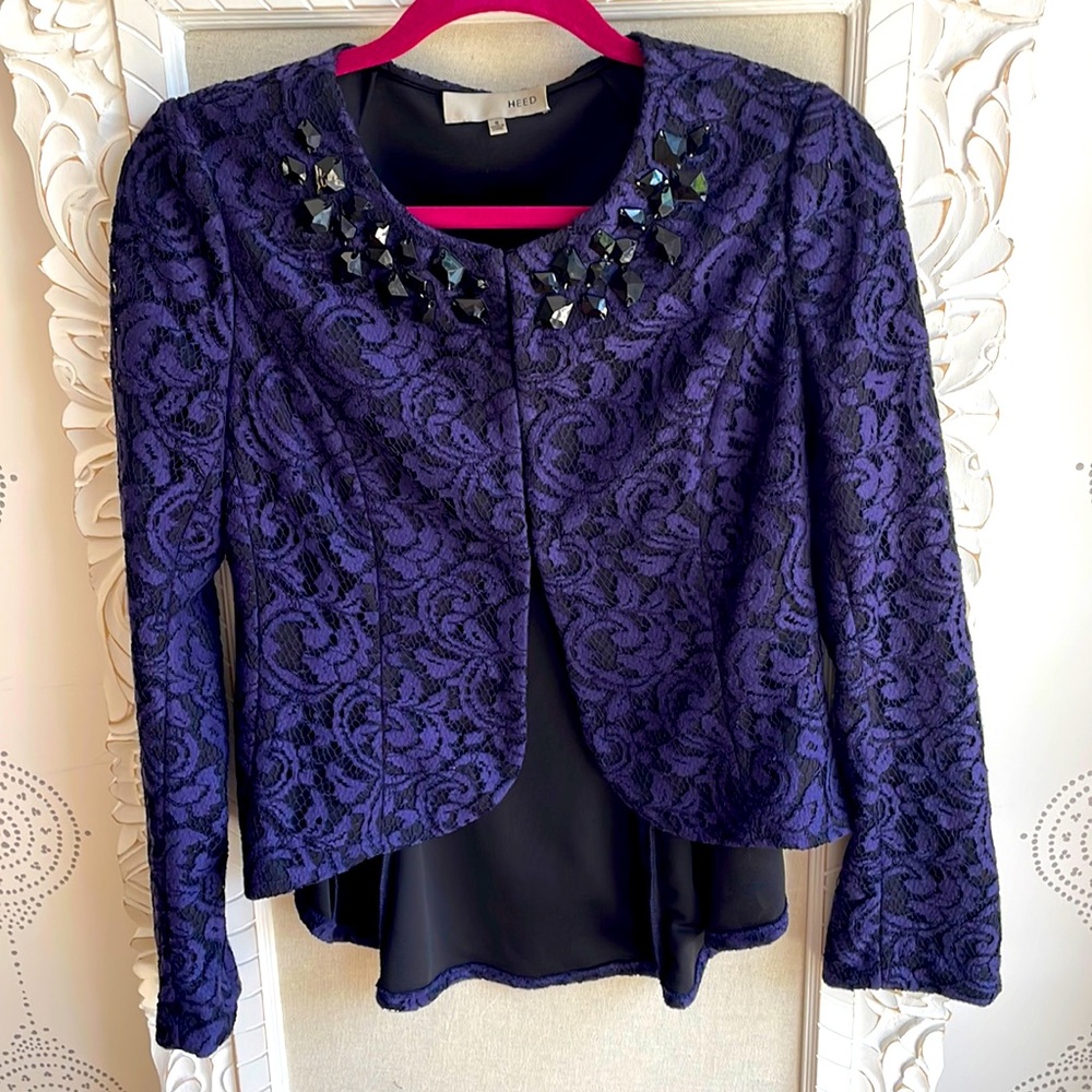Lace Peplum Embellished Blazer